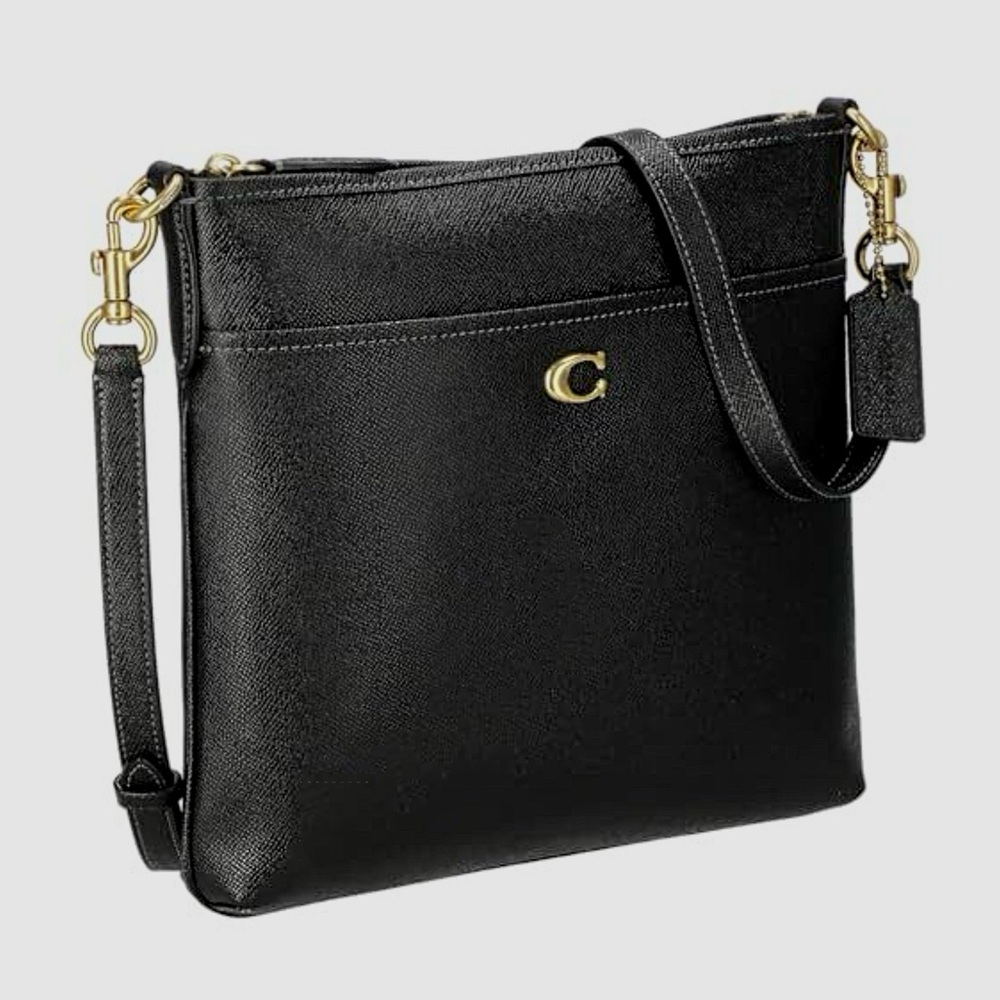 COACH Crossbody Kitt Messenger Purse / Shoulder Bag Black w Gold Logo like new